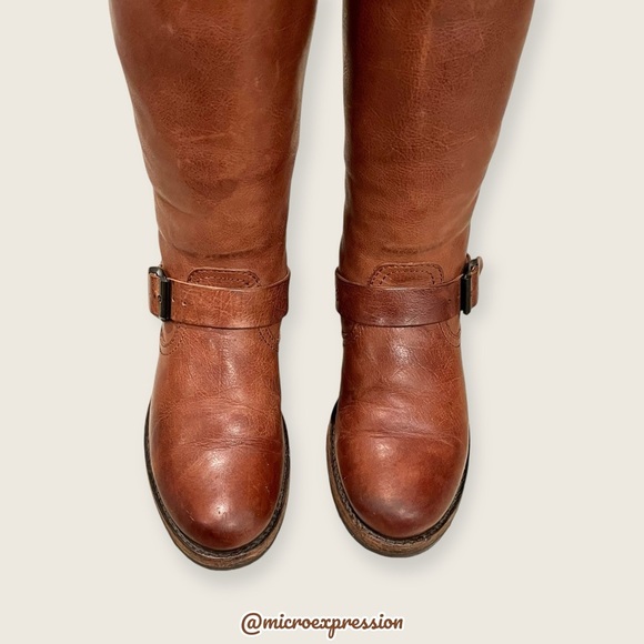 $399 Frye Veronica Slouch Cognac Brown Real Leather Engineer Knee/Calf High Boot - Picture 10 of 15